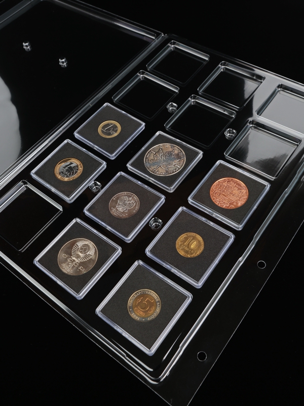 Листы-обложки Гранде из прозрачного пластика для 15 монет в капсулах 50х50х6 мм. Упаковка из 2 листов, Россия