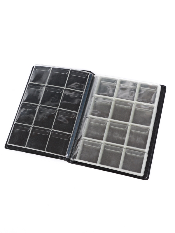 Карманный монетный альбом 116х154х13 мм для размещения 120 монет, вертикальный, чёрный