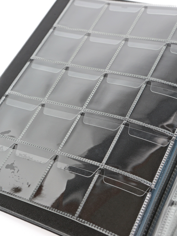 Карманный монетный альбом 173х216х18 мм для размещения 200 монет, вертикальный, чёрный