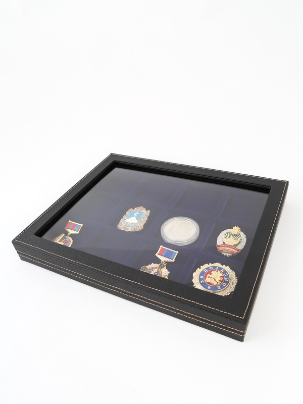  Бокс из искусственной кожи с прозрачным окном Nera Plus на 12 ячеек (60х60х7 мм), чёрный