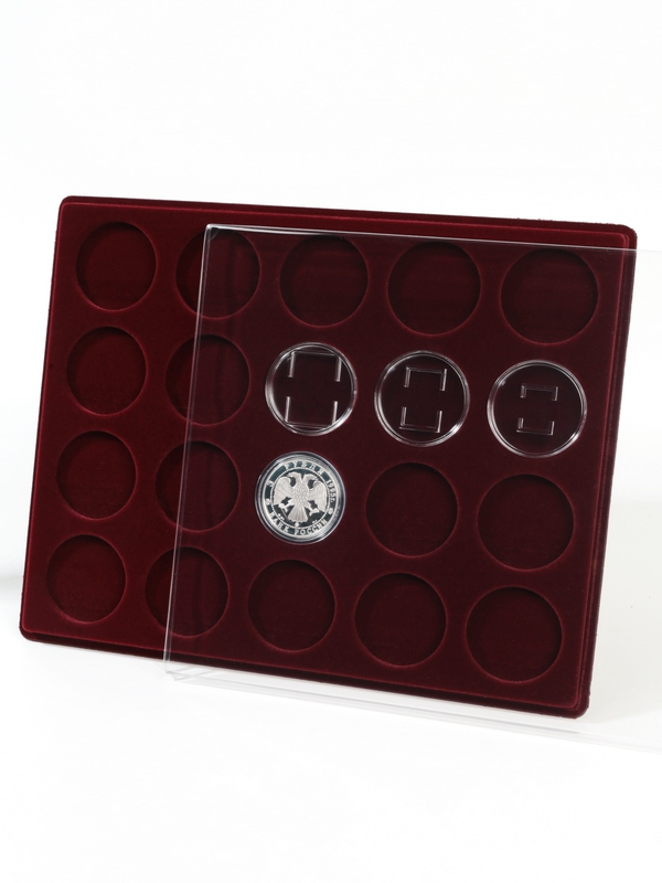  Планшет S (234х296х12 мм) для монет в капсулах d-46 мм (20 ячеек), тёмно-бордовый