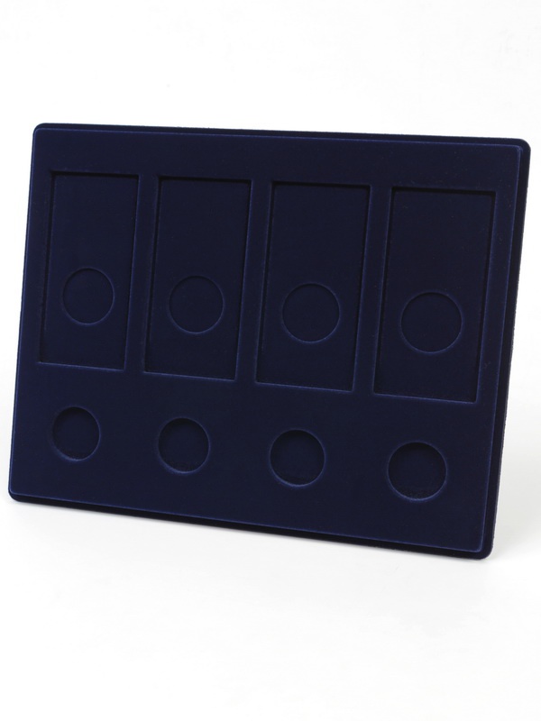 Планшет S (234х296х12 мм) для 4 обычных монет 25 рублей в капсулах Leuchtturm и 4 цветных монет 25 рублей в блистере, тёмно-синий  Планшет S (234х296х12 мм) для 4 обычных монет 25 рублей в капсулах Leuchtturm и 4 цветных монет 25 рублей в блистере, тёмно-синий