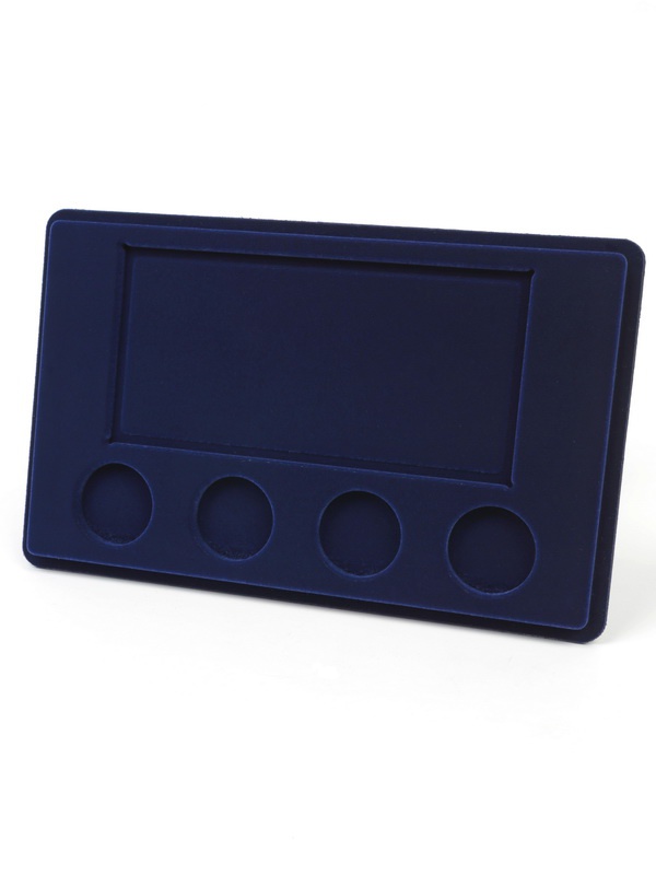 Планшет M (146х236х12 мм) для 4 монет 25 рублей в капсулах Leuchtturm и банкноты «Сочи-2014» в чехле, тёмно-синий