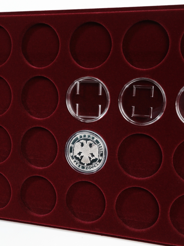  Планшет S (234х296х12 мм) для монет в капсулах d-46 мм (20 ячеек), тёмно-бордовый