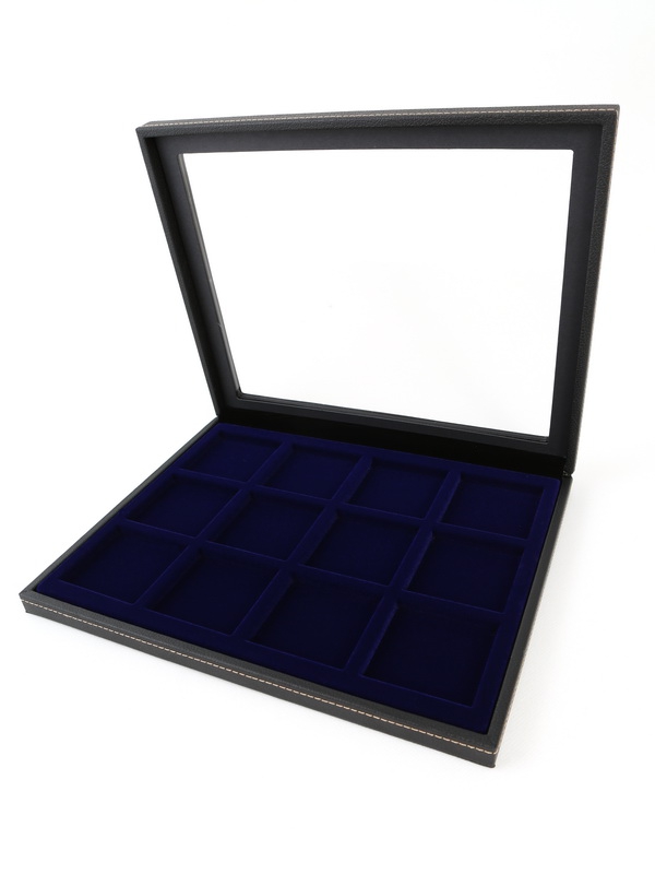  Бокс из искусственной кожи с прозрачным окном Nera Plus на 12 ячеек (60х60х7 мм), тёмно-бордовый