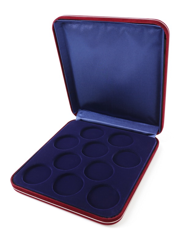  Футляр замшевый (182х202х36 мм) на 10 монет в капсулах (диаметр 44 мм), тёмно-синий