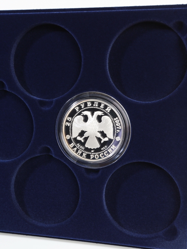  Планшет S (234х296х12 мм) для монет в капсулах d-74 мм (8 ячеек), тёмно-синий