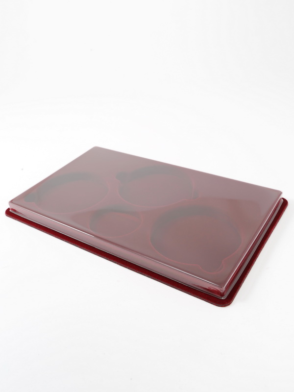 Планшет M (146х236х12 мм) под набор монет (1 капсула d-46 мм, 3 капсулы d-74 мм), тёмно-бордовый