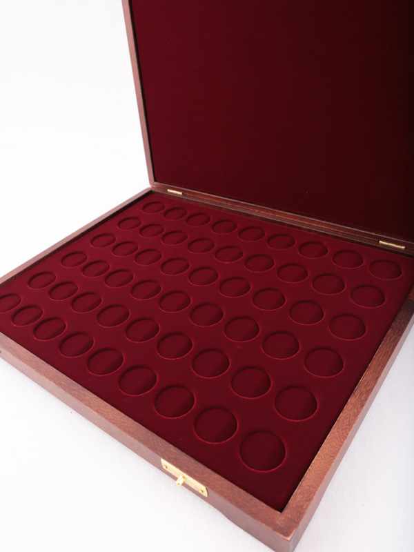  Футляр деревянный Vintage S (305х247х40 мм) для монет d-24 мм (54 ячейки), тёмно-бордовый