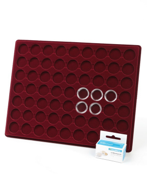 Планшет S (234х296х12 мм) для 63 монет в капсулах CAPS 21 Leuchtturm. Диаметр ячейки 27 мм, тёмно-бордовый  Планшет S (234х296х12 мм) для 63 монет в капсулах CAPS 21 Leuchtturm. Диаметр ячейки 27 мм, тёмно-бордовый