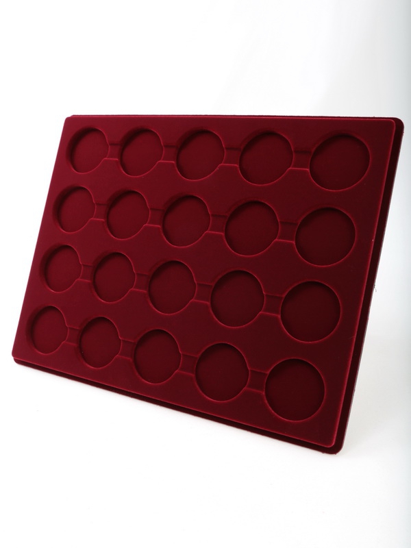 Планшет S (234х296х12 мм) для 20 монет в капсулах CAPS 36 и 37 Leuchtturm. Диаметр ячейки 42,5 мм, тёмно-бордовый  Планшет S (234х296х12 мм) для 20 монет в капсулах CAPS 36 и 37 Leuchtturm. Диаметр ячейки 42,5 мм, тёмно-бордовый