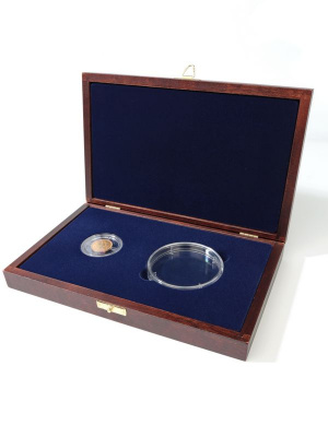  Деревянный футляр Vintage M (244х156х38 мм) под набор монет (1 капсула d-44 мм, 1 капсула d-74 мм), тёмно-синий