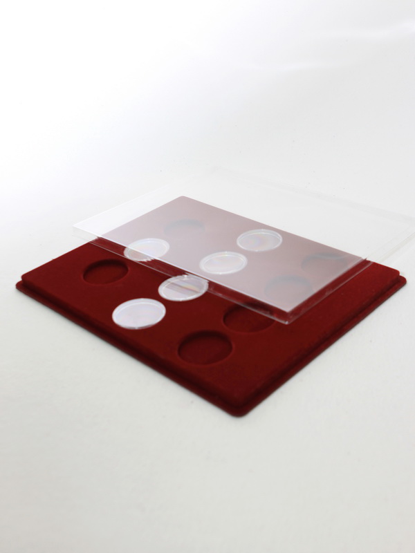  Планшет S (234х296х12 мм) для монет в капсулах d-46 мм (11 ячеек). Вертикальный, тёмно-бордовый