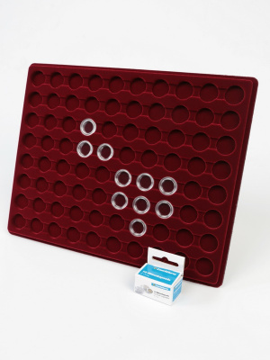 Планшет S (234х296х12 мм) для 80 монет в капсулах CAPS 15 Leuchtturm. Диаметр ячейки 21 мм, тёмно-бордовый  Планшет S (234х296х12 мм) для 80 монет в капсулах CAPS 15 Leuchtturm. Диаметр ячейки 21 мм, тёмно-бордовый