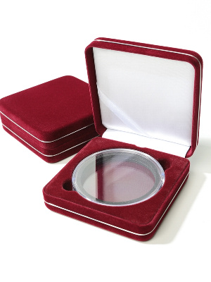 Футляр замшевый (92х92х34 мм) для 1 монеты в капсуле (диаметр 74 мм)