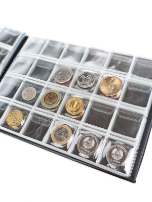 Карманный монетный альбом 209х153х18 мм для размещения 240 монет, горизонтальный, тёмно-бордовый