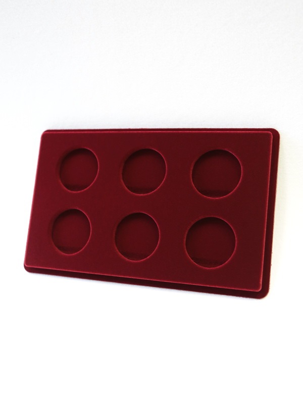 Планшет M (146х236х12 мм) для монет в капсулах d-46 мм (6 ячеек), тёмно-бордовый