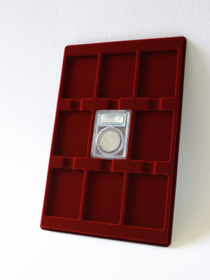 Планшет L (222х333х13 мм) для 9 слабов PCGS (Франция) (63х83х8 мм), тёмно-бордовый  Планшет L (222х333х13 мм) для 9 слабов PCGS (Франция) (63х83х8 мм), тёмно-бордовый