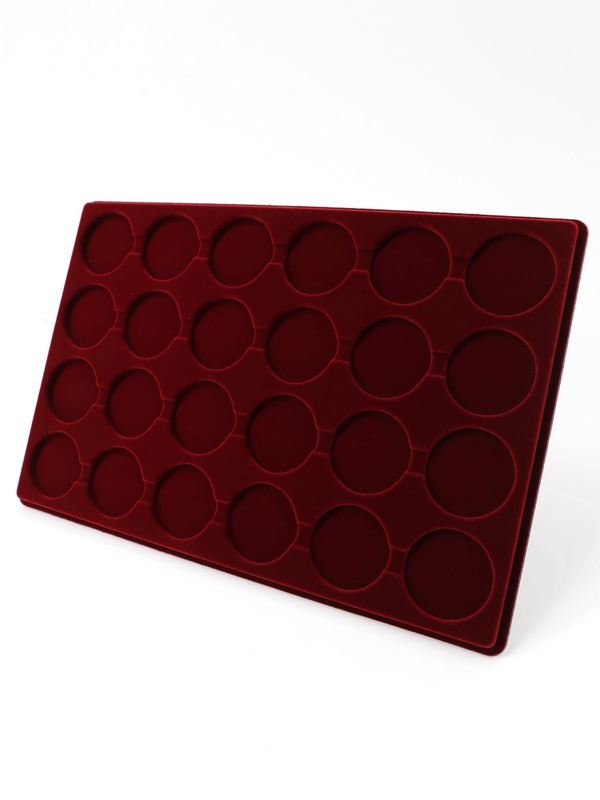 Планшет L (222х333х13 мм) для 24 монет в капсулах CAPS 39 и 40 Leuchtturm. Диаметр ячейки 45 мм, тёмно-бордовый  Планшет L (222х333х13 мм) для 24 монет в капсулах CAPS 39 и 40 Leuchtturm. Диаметр ячейки 45 мм, тёмно-бордовый