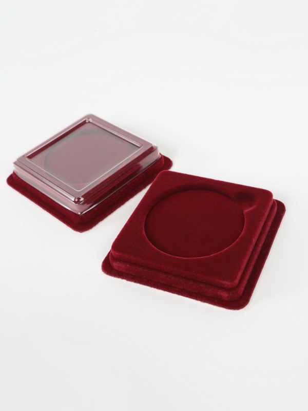  Сувенирная упаковка (63х63х16 мм) под монету, медаль (диаметр 50 мм, глубина 3 мм), тёмно-бордовый