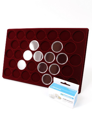 Планшет L (222х333х13 мм) для 33 монет в капсулах CAPS 34 Leuchtturm. Диаметр ячейки 40 мм