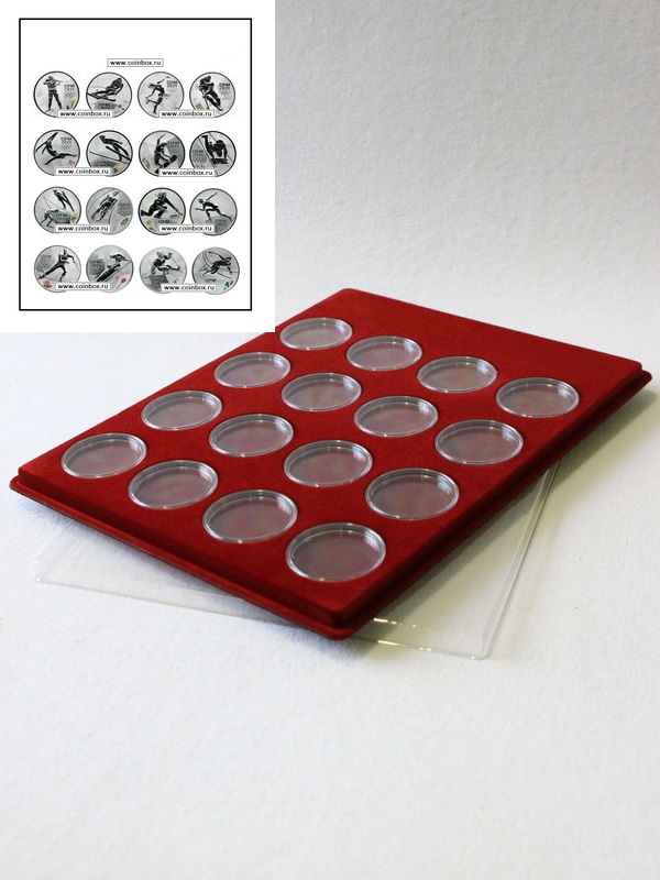 Планшет S (234х296х12 мм) для 16 Олимпийских монет Сочи-2014 в капсулах. Вертикальный Планшет S (234х296х12 мм) для 16 Олимпийских монет Сочи-2014 в капсулах. Вертикальный