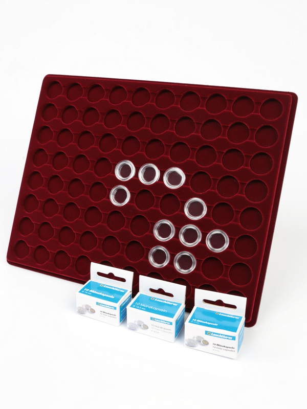 Планшет S (234х296х12 мм) для 80 монет в капсулах CAPS 16, 16,5 и 17 мм Leuchtturm. Диаметр ячейки 22,5 мм