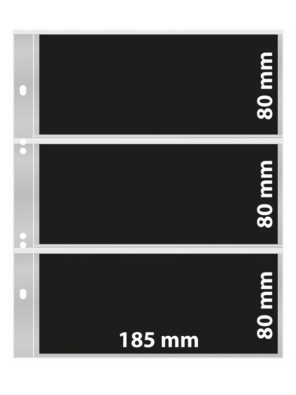 Листы системы MULTI COLLECT на 3 ячейки (185х80 мм) прозрачного цвета с чёрными листами вставками. Упаковка из 10 листов. Lindner, MU3103