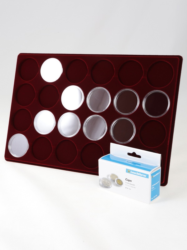 Планшет L (222х333х13 мм) для 24 монет в капсулах CAPS 41 Leuchtturm. Диаметр ячейки 47 мм