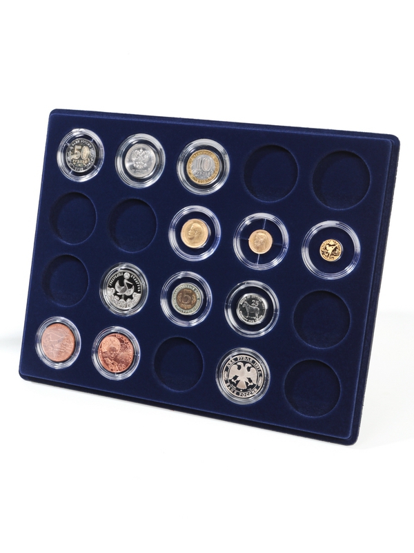  Планшет S (234х296х12 мм) для монет в капсулах d-44 мм (20 ячеек), тёмно-синий