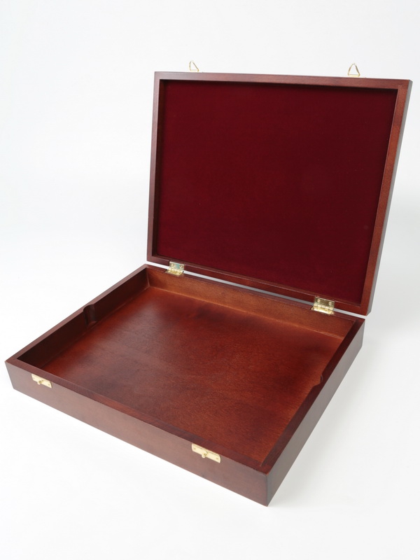  Футляр деревянный Vintage (329х271х61 мм) для серебряных монет «Олимпиада-80» в оригинальных капсулах. 2 уровня, тёмно-бордовый