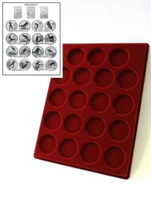 Планшет S (234х296х12 мм) для 19 Олимпийских монет Сочи-2014 в капсулах. Вертикальный, тёмно-бордовый  Планшет S (234х296х12 мм) для 19 Олимпийских монет Сочи-2014 в капсулах. Вертикальный, тёмно-бордовый