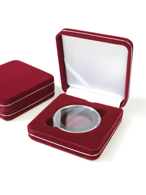 Футляр замшевый (92х92х34 мм) для 1 монеты в капсуле (диаметр 58 мм), тёмно-бордовый