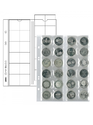 Нумизматические листы системы MULTI COLLECT для 24 монет диаметром до 34 мм. Упаковка из 5 листов и 5 чёрных прокладочных листов. Lindner, MU24