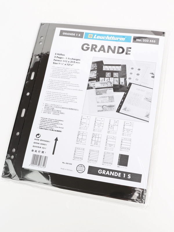 Листы-обложки GRANDE 1S (242х312 мм) двусторонние на 1 ячейку (216х306 мм). Упаковка из 5 листов. Leuchtturm, 333555