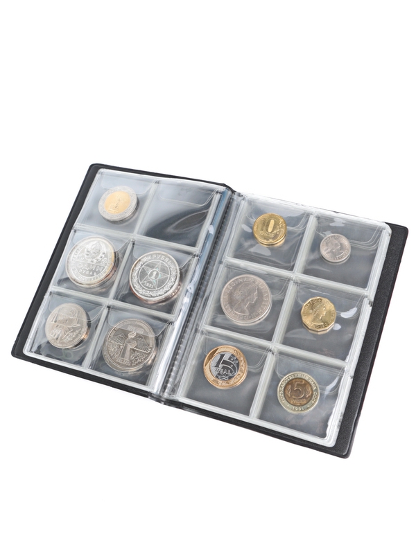 Карманный монетный альбом 116х154х13 мм для размещения 60 монет, вертикальный, тёмно-бордовый