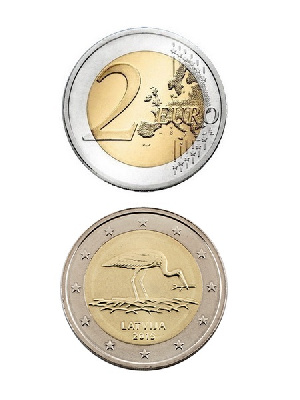 2 евро, Латвия (Чёрный аист). 2015 г. 2 евро, Латвия (Чёрный аист). 2015 г.