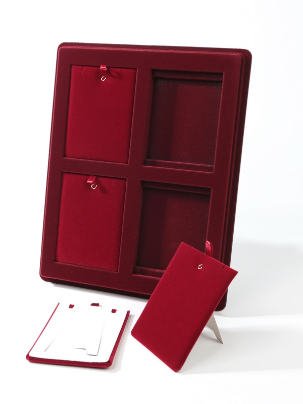  Планшет S (243х304х21 мм) на 4 ячейки (85х113х8 мм) (с флокированными вставками), тёмно-бордовый