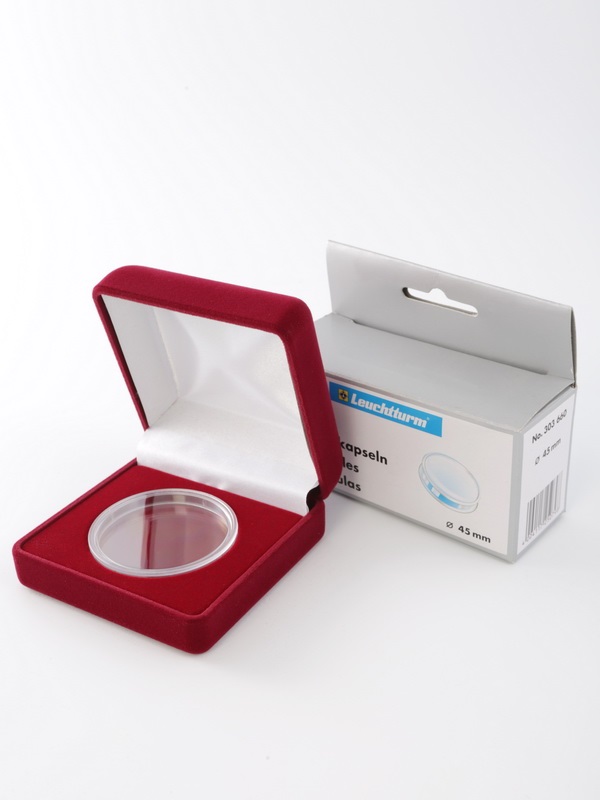  Футляр (80х80х40 мм) для монеты, медали диаметром 45 мм в капсуле Leuchtturm (диаметр ячейки 51 мм), тёмно-синий