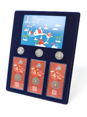 Планшет S (234х296х12 мм) для 3 монет 25 рублей и 3 монет 25 рублей в блистере «Футбол 2018» + Открытка. Сочи. Официальная символика Планшет S (234х296х12 мм) для 3 монет 25 рублей и 3 монет 25 рублей в блистере «Футбол 2018» + Открытка. Сочи. Официальная символика