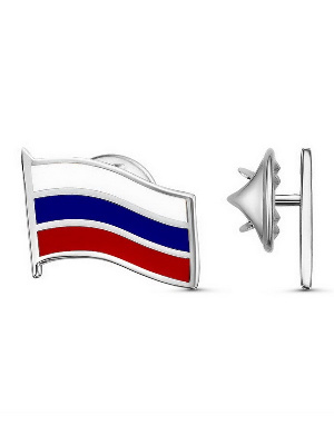 Значок Флаг РФ, большой, платинирование, цанга Значок Флаг РФ, большой, платинирование, цанга