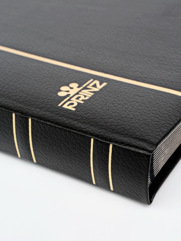 Альбом для марок (кляссер Royal-Line) из натуральной кожи, 16 листов (32 страницы), чёрный картон с промежуточными прозрачными листами. Чёрный. Prinz, 6016