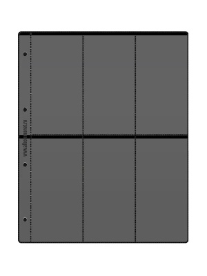 Лист-обложка ГРАНДЕ (Россия) (250х311 мм) с чёрной основой на 6 ячеек (73х143 мм). Двусторонний. Упаковка из 10 листов. Albommonet, ЛБК6-В