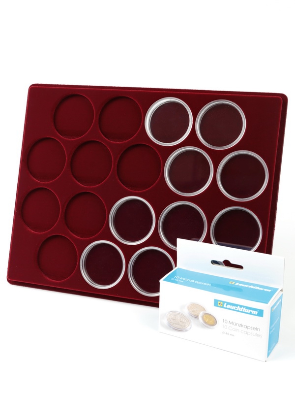 Планшет S (234х296х12 мм) для 18 монет в капсулах CAPS 46 Leuchtturm. Диаметр ячейки 52 мм Планшет S (234х296х12 мм) для 18 монет в капсулах CAPS 46 Leuchtturm. Диаметр ячейки 52 мм