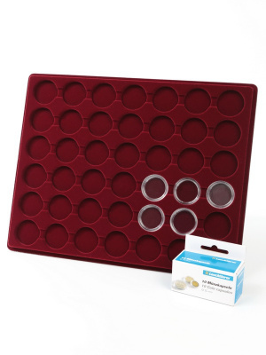 Планшет S (234х296х12 мм) для 42 монет в капсулах CAPS 26 Leuchtturm. Диаметр ячейки 32,5 мм. Вид 2, тёмно-бордовый  Планшет S (234х296х12 мм) для 42 монет в капсулах CAPS 26 Leuchtturm. Диаметр ячейки 32,5 мм. Вид 2, тёмно-бордовый