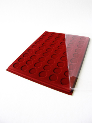 Планшет S (234х296х12 мм) для монет d-24 мм (54 ячейки), тёмно-бордовый  Планшет S (234х296х12 мм) для монет d-24 мм (54 ячейки), тёмно-бордовый