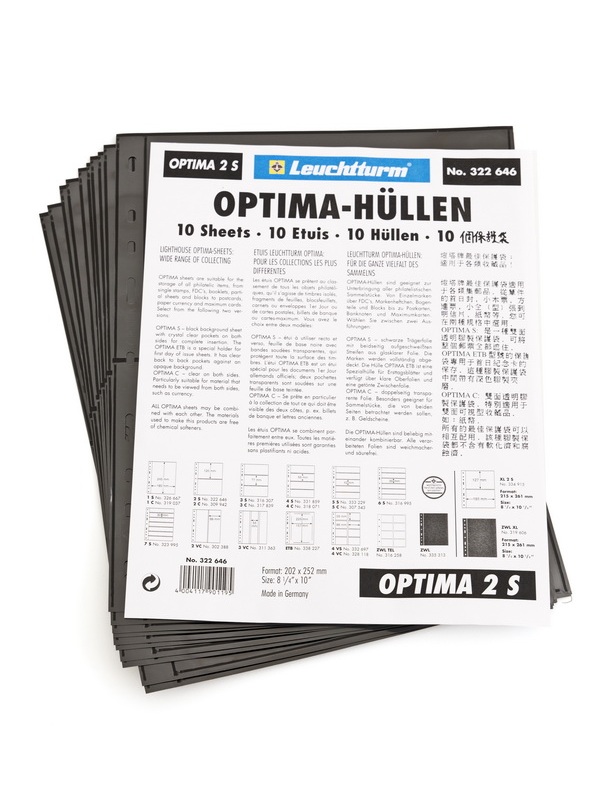 Листы-обложки OPTIMA 2S (202х252 мм) на 2 ячейки (180х120 мм). Упаковка из 10 листов. Leuchtturm, 322646