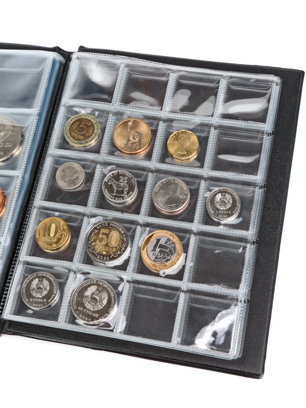 Карманный монетный альбом 173х216х18 мм для размещения 160 монет с комбинированными ячейками, вертикальный, тёмно-синий