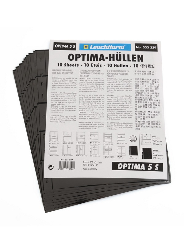 Листы-обложки OPTIMA 5S (202х252 мм) на 5 ячеек (180х42 мм). Упаковка из 10 листов. Leuchtturm, 333229