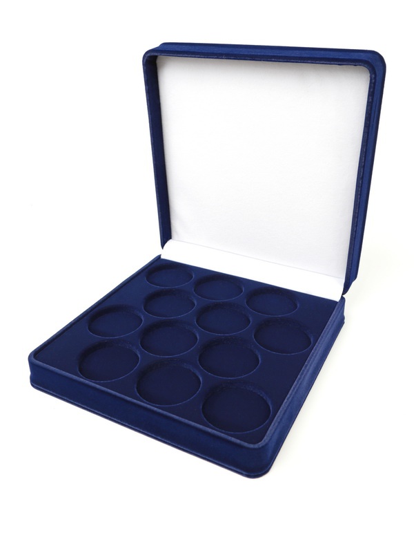 Футляр (186х192х50 мм) на 12 монет в капсулах (диаметр 44 мм), тёмно-синий
